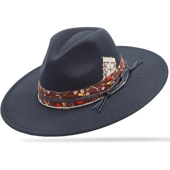 Oiernfe Vintage Style Wide Brim Fedora Unisex L/XL Handmade Felt Western Hat - Picture 2 of 11